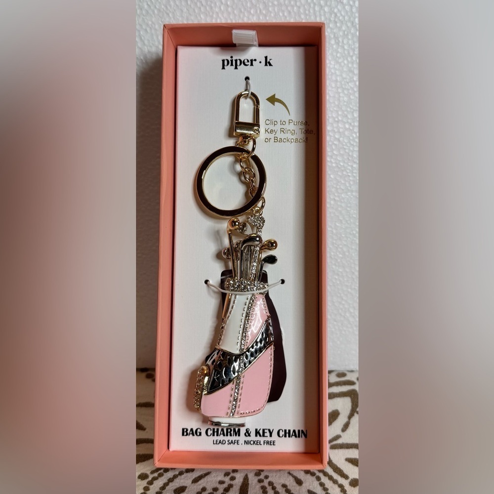 Elegant Pink and Silver Golf Bag Keychain